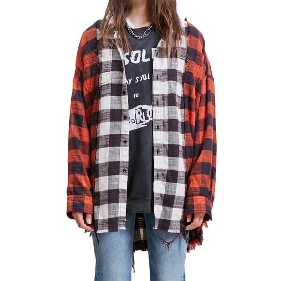 R13 WHITE & RED DROP NECK COMBO WORK SHIRT. Size Large - Picture 10 of 13